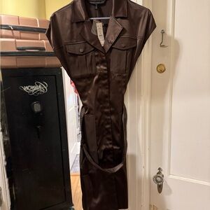 White House Black Market Satin Chocolate Brown Shirt Dress